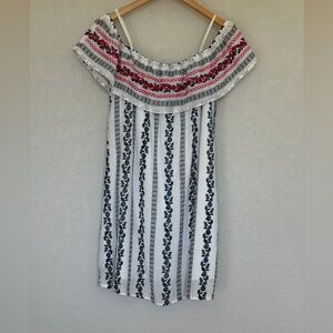 Embroidered Off The Shoulder Dress Red, black & White Floral